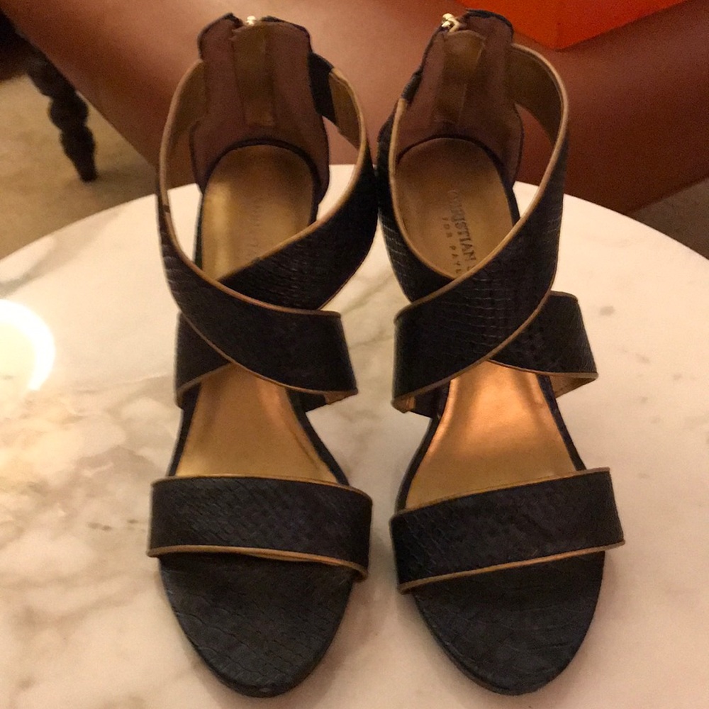 Navy and Gold Crocodile Sandal